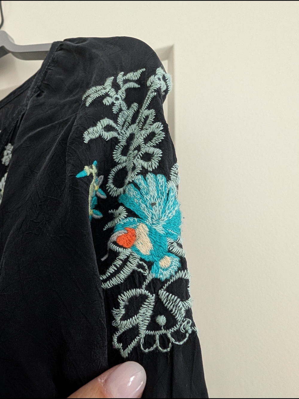 Johnny Was Black Tunic with Multicolor Floral Bird Embroidery Size S - Picture 5 of 8
